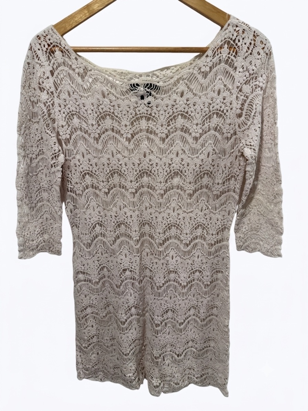 Lauren Ralph Lauren Cream Crochet Lace Sheath Overlay Dress 3/4 Sleeve Size L